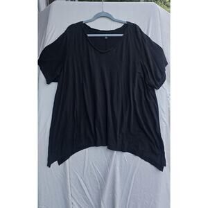 Ellos Shirt Womens 2X Black V Neck Short Sleeve Asymmetrical Hem Tunic Top